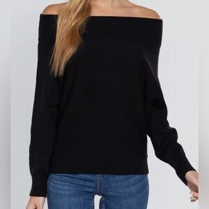 Fitted Off Shoulder Dolman Sleeve Black Sweater Size S / M / L